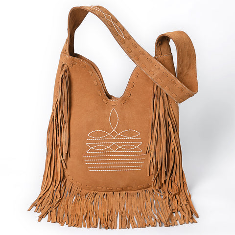 American Darling Fringe Boot Stitched Genuine Leather Large Cross body Bag