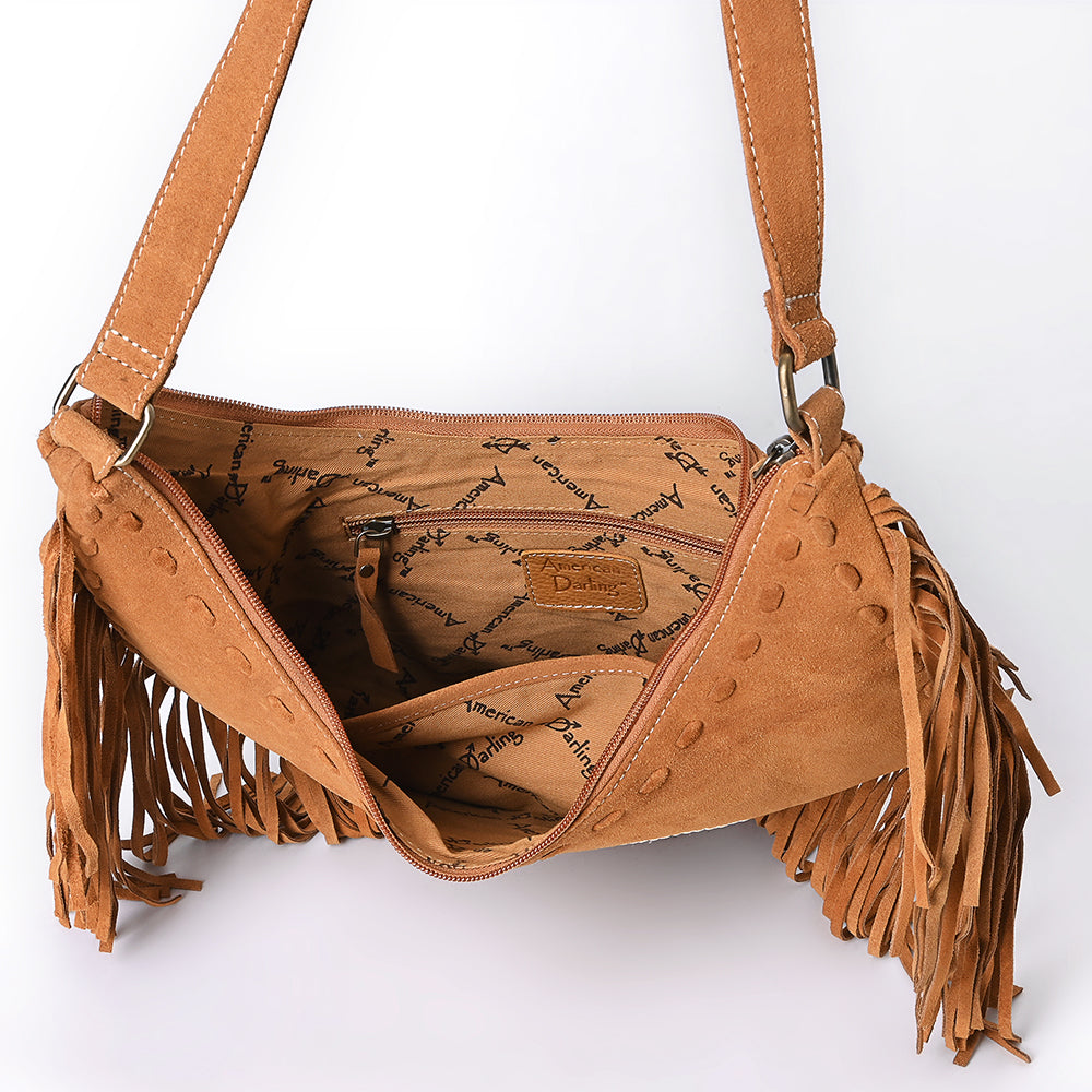 ADBGA734 Genuine suede Fringe Large Crossbody Bag - Western Embroidered Boho Hobo Purse