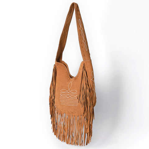 American Darling Fringe Boot Stitched Genuine Leather Large Cross body Bag