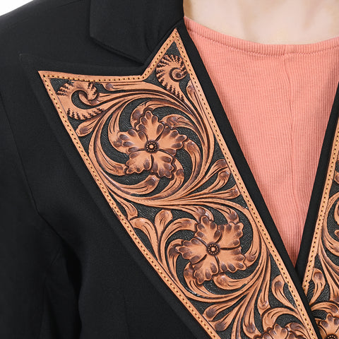 American Darling Fabric Western Blazer with Harness Leather Lapels