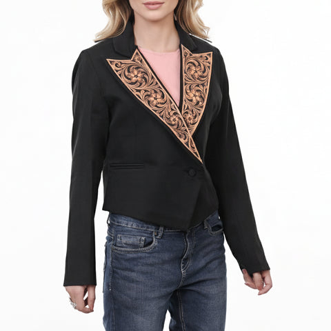 American Darling Fabric Western Blazer with Harness Leather Lapels