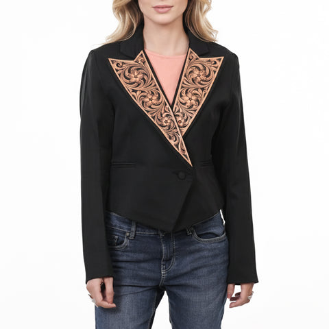 American Darling Fabric Western Blazer with Harness Leather Lapels