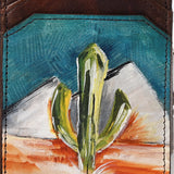 ADCCM111 Hand-Painted Leather Cactus Card Holder with Zipper Pocket