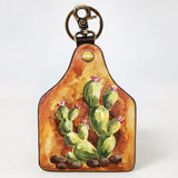 ADKRM136 Hand-Painted Leather Keyring � Prickly Pear Cactus with Blossoms