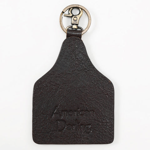 ADKRM137 Hand-Painted Leather Keyring   Twin Cactus & Aztec Blanket Design
