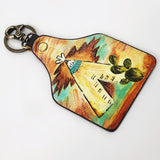 ADKRM138 Hand-Painted Tipi Leather Keyring � Western Tribal Landscape Art