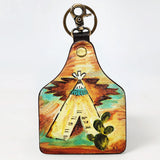 ADKRM138 Hand-Painted Tipi Leather Keyring � Western Tribal Landscape Art