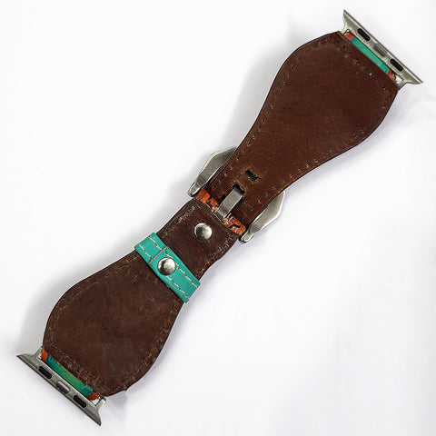American Darling Hand Painted Cactus Tooled Leather Western Watch Band