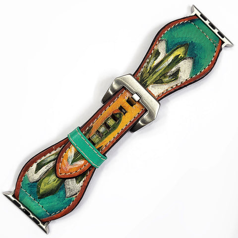American Darling Hand Painted Leather I Watch strap - Western Cactus Series