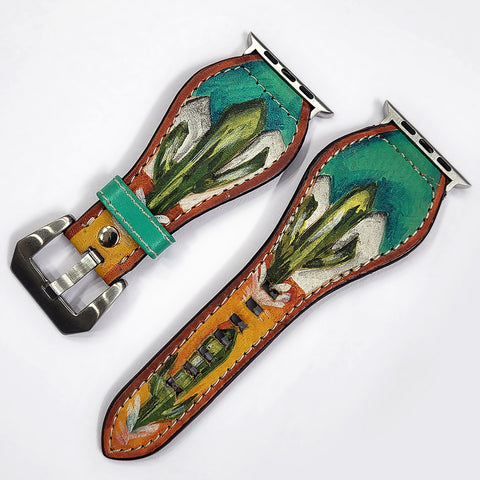 American Darling Hand Painted Leather I Watch strap - Western Cactus Series