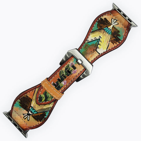 American Darling Hand Painted Leather I watch strap - Western Teepee Series