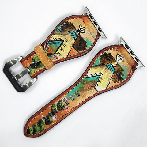 American Darling Hand Painted Leather I watch strap - Western Teepee Series