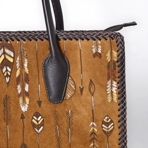ADBGM556 Western Arrow Embroidered Genuine suede Tote - Hand-Laced Leather Trim Cowgirl Handbag