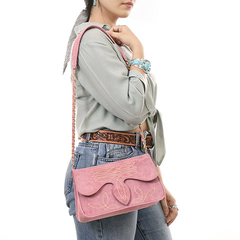 American Darling Boot Stitched Genuine Suede Leather Small Cross body Bag