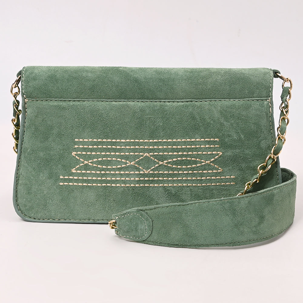 ADBGA692 Western Clutch Crossbody Bag with Cream Embroidery & Chain Strap
