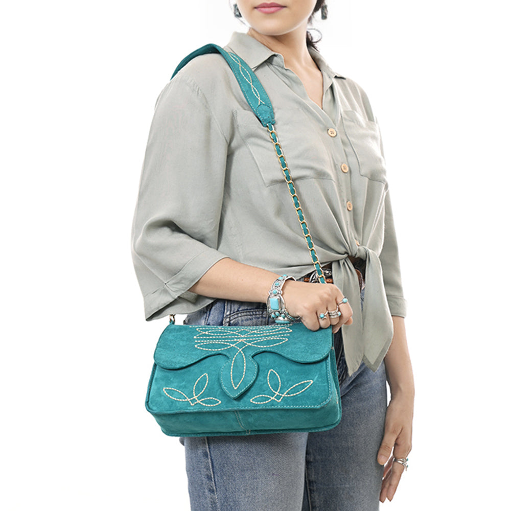 ADBGA692 Western Clutch Crossbody Bag with Cream Embroidery & Chain Strap