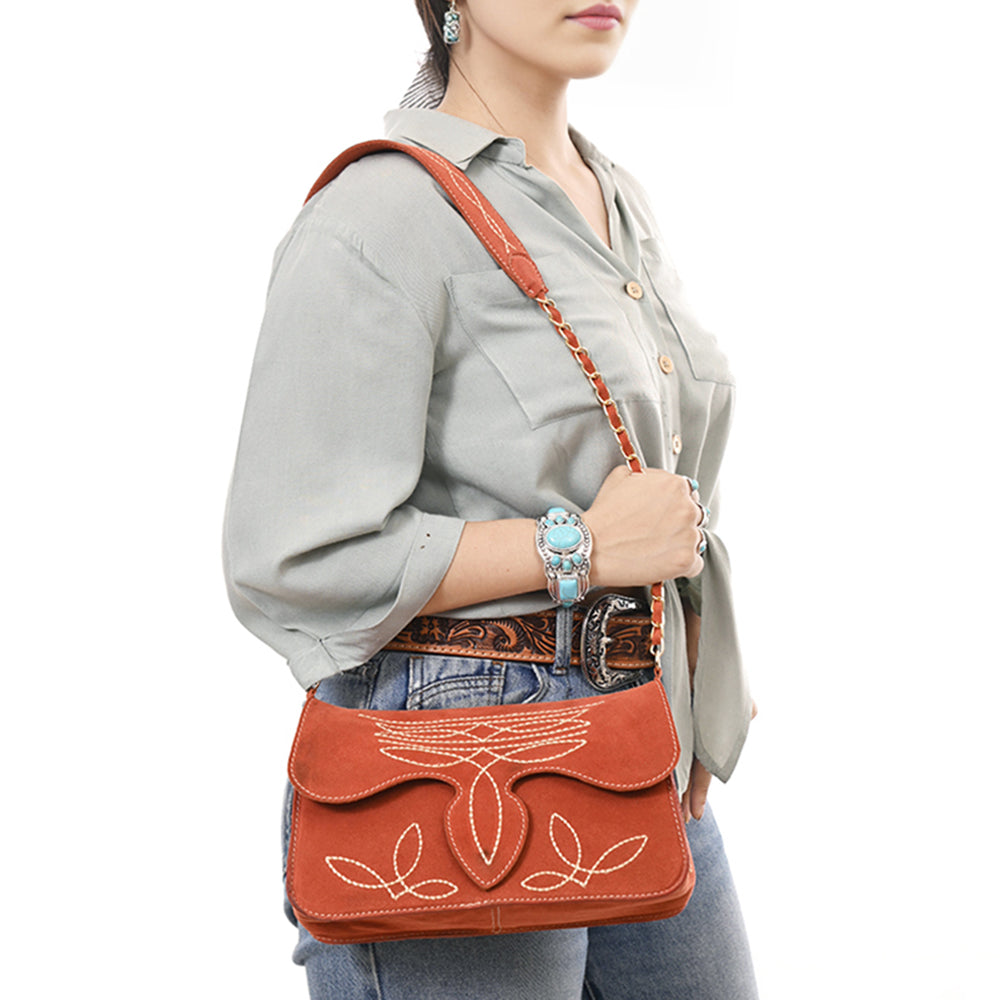 ADBGA692 Western Clutch Crossbody Bag with Cream Embroidery & Chain Strap
