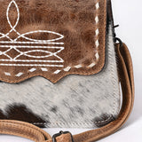 ADBG1691 Cowhide and Tooled Leather Crossbody Bag with White Whipstitch Embroidery - Western Style