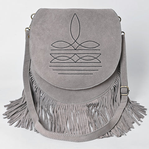 American Darling Western Boot Stitched Genuine Suede Leather Fringe Messenger Bag