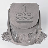 ADBGA713 Suede Western Fringe Messenger Bag - White Stitch Design with Flap Closure