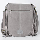 ADBGA713 Suede Western Fringe Messenger Bag - White Stitch Design with Flap Closure