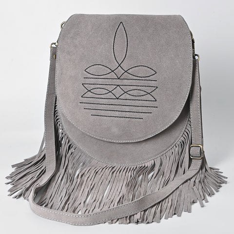American Darling Western Boot Stitched Genuine Suede Leather Fringe Messenger Bag