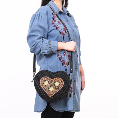 American Darling Quilted Hand Tooled Floral Carved Genuine Leather Canteen Bag