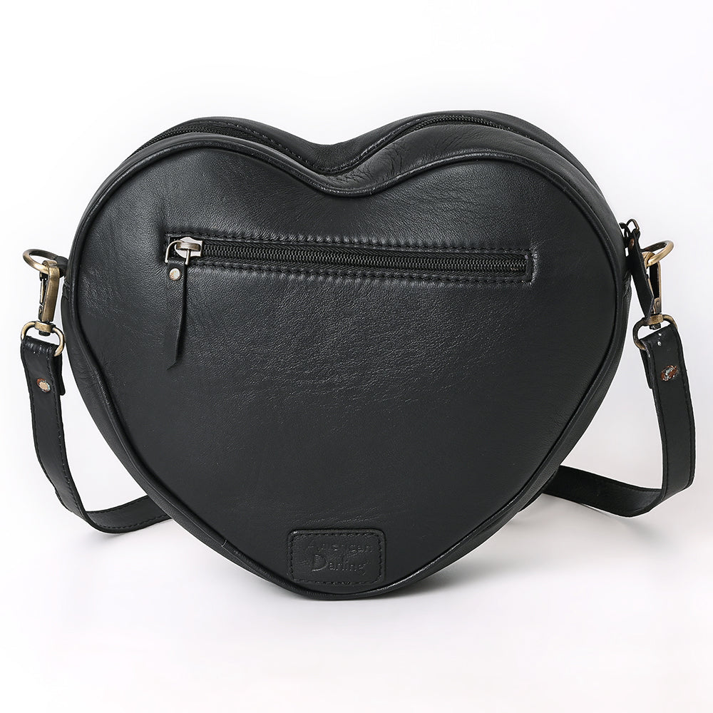 ADBGA745 Heart-Shaped Quilted Leather Crossbody Bag - Tooled Floral Inlay with Western Stitch Design