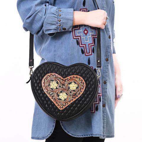 American Darling Quilted Hand Tooled Floral Carved Genuine Leather Canteen Bag