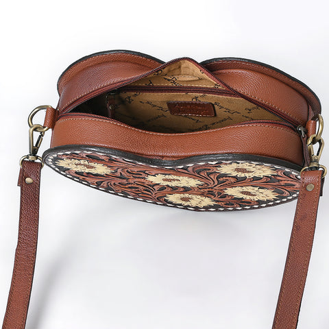 American Darling Hand Tooled Floral Carved Genuine Leather Canteen Bag