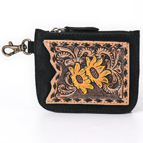 American Darling Hand Tooled Floral Carved Genuine Leather Coin Purse