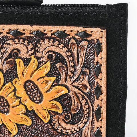 American Darling Hand Tooled Floral Carved Genuine Leather Coin Purse