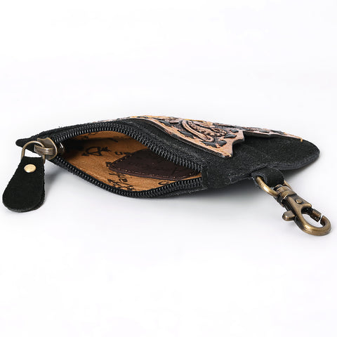 American Darling Hand Tooled Floral Carved Genuine Leather Coin Purse