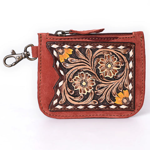 American Darling Hand Tooled Floral Carved Genuine Leather Coin Purse