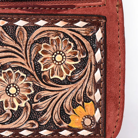 American Darling Hand Tooled Floral Carved Genuine Leather Coin Purse