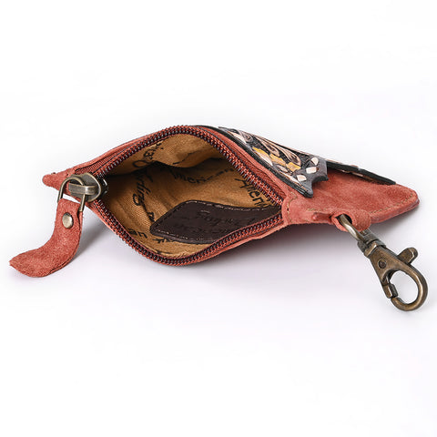 American Darling Hand Tooled Floral Carved Genuine Leather Coin Purse