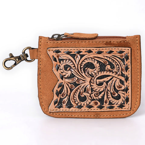 American Darling Hand Tooled Floral Carved Genuine Leather Coin Purse