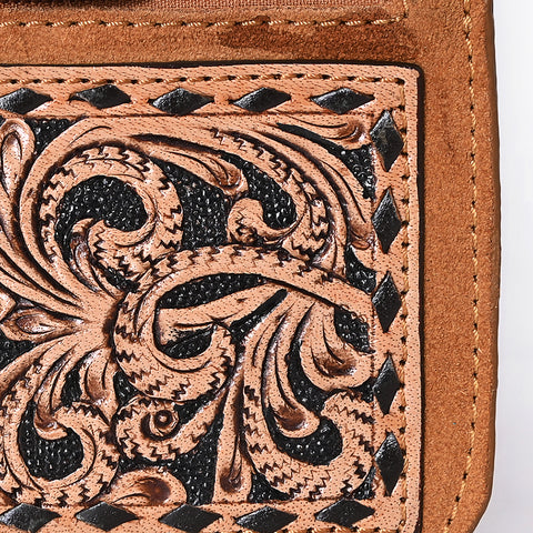 American Darling Hand Tooled Floral Carved Genuine Leather Coin Purse