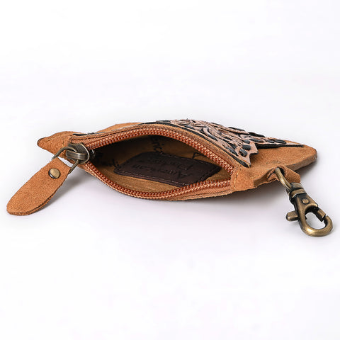 American Darling Hand Tooled Floral Carved Genuine Leather Coin Purse