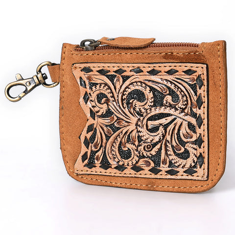 American Darling Hand Tooled Floral Carved Genuine Leather Coin Purse
