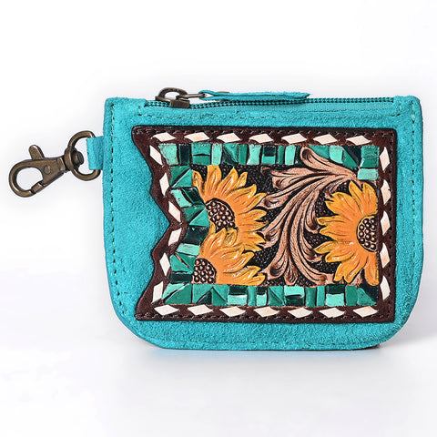 American Darling Hand Tooled Floral Carved Genuine Leather Coin Purse