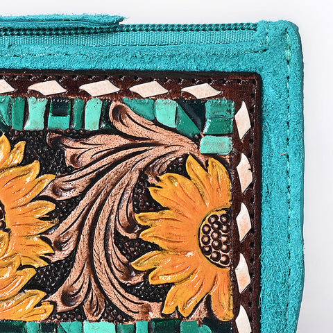 American Darling Hand Tooled Floral Carved Genuine Leather Coin Purse
