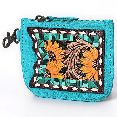 American Darling Hand Tooled Floral Carved Genuine Leather Coin Purse