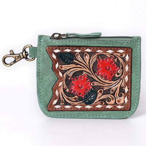 American Darling Hand Tooled Floral Carved Genuine Leather Coin Purse