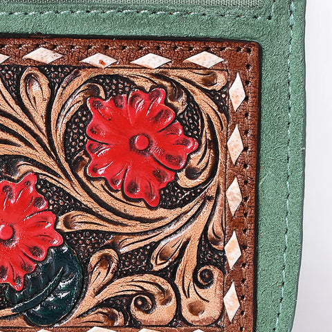 American Darling Hand Tooled Floral Carved Genuine Leather Coin Purse