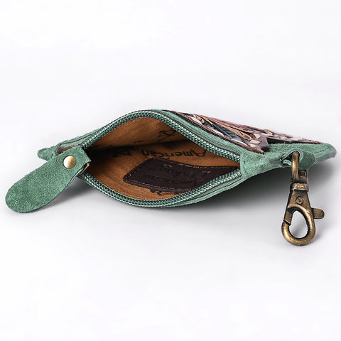 American Darling Hand Tooled Floral Carved Genuine Leather Coin Purse