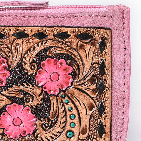 American Darling Hand Tooled Floral Carved Genuine Leather Coin Purse