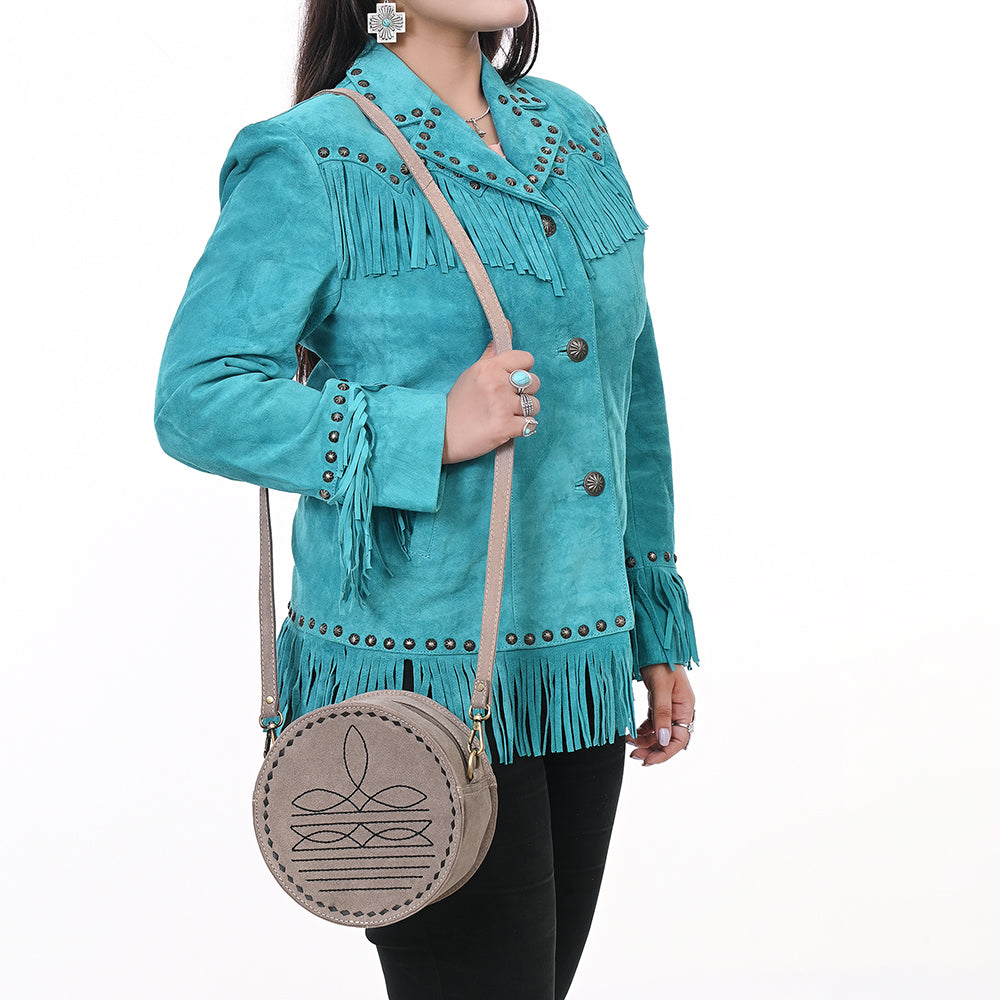 ADBGA620 Genuine Leather Western Canteen Bag-Round Crossbody for Women