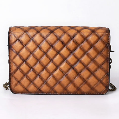 ADBGM588 Tan Quilted Leather Chain Bag - Western Crossbody Organiser with Antique Brass Strap