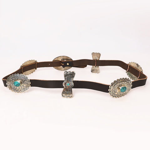 ADBLA107-51 Square Cut-Out Silver Concho Western Leather Belt